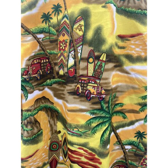 Waikiki Creations Hawaiin Shirt Palm Surfboard Woody Plane Mens S Small Yellow - Picture 6 of 6